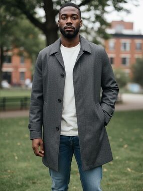 Michael Kors 40S Men’s Gray Top Coat Wool Blend Lined Button Front Overcoat